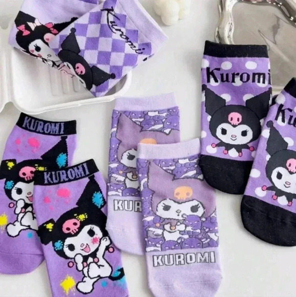 Kuromi ankle socks sanrio girls cute hello kitty purple black white women's shoe - Picture 3 of 8